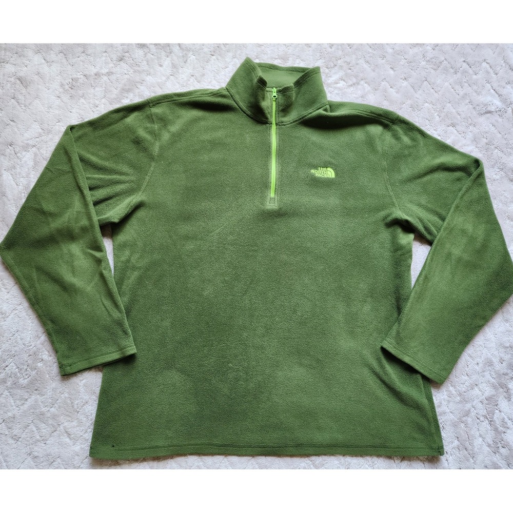 The North Face Mens Large Green Fleece Quarter Zip Pullover Activewear Top
